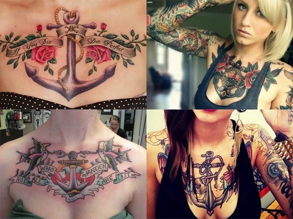 Tatuajes de anclas para mujer en el pecho