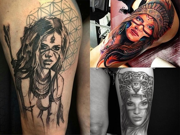 Tatuajes mujeres guerreras en el muslo